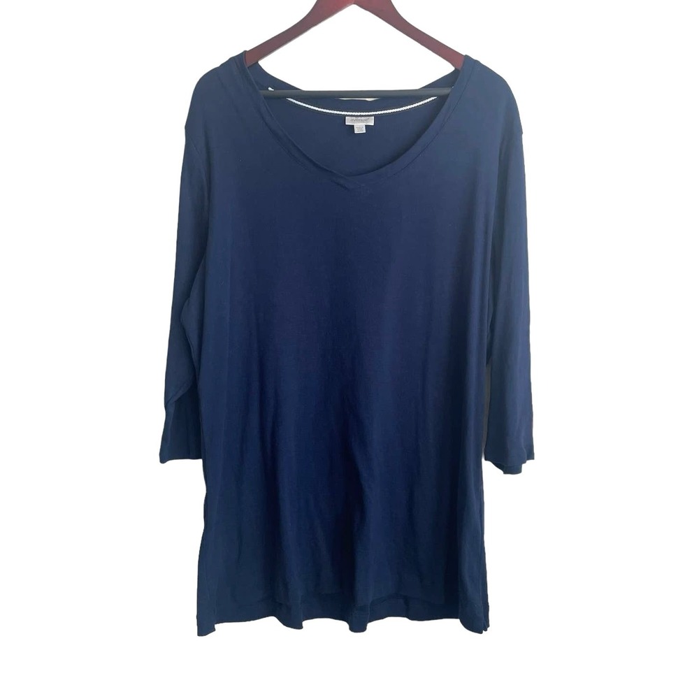 Avenue Women Classic Minimalist V-Neck Tunic Tee 22/24 Navy Casual Cotton
